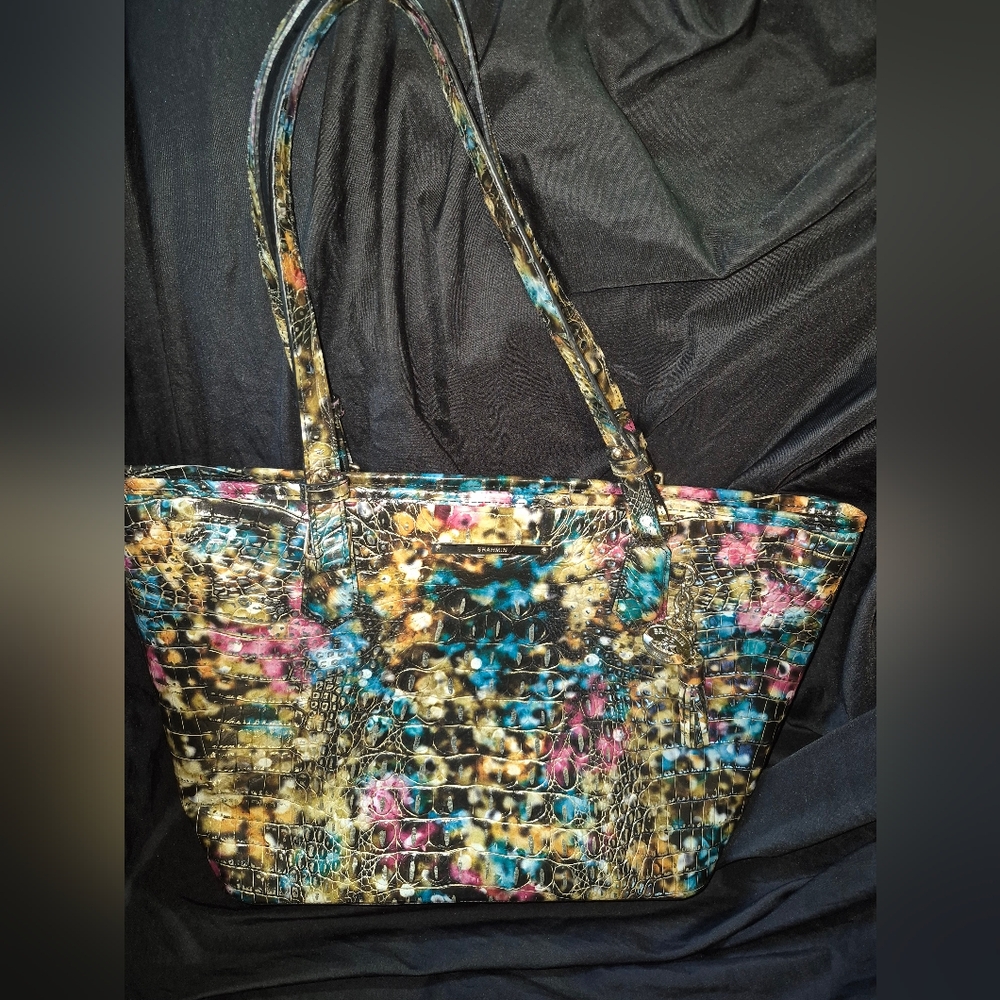 BRAHMIN Multicolor Floral Croc-Embossed Tote Bag